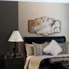 Sons bedroom feature wall color tan stripe